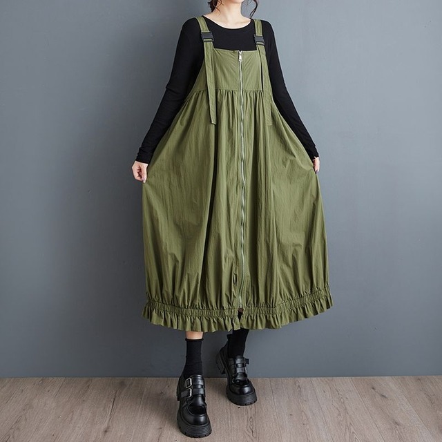 フロントジッパー Aライン サスペンダースカート  00121