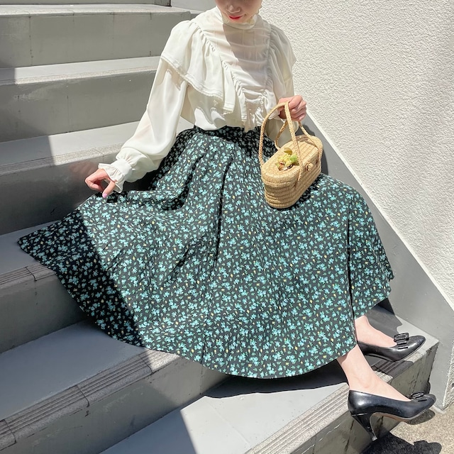 50's blue flower circular skirt with petticoat