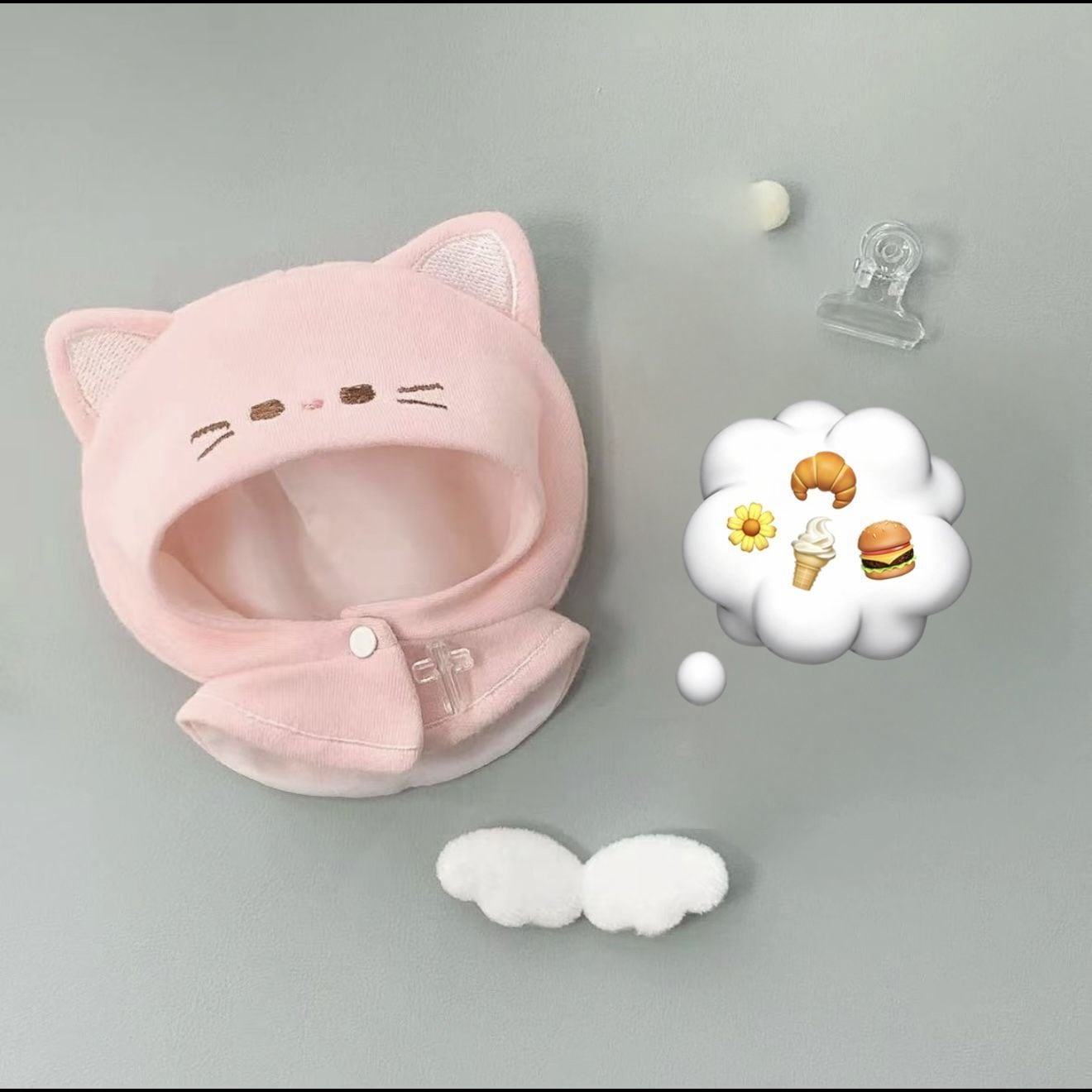 10cmぬいぐるみ用 猫耳フード付きケープ 刺繍 かわいい 着せ替え