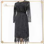 社交ダンス 衣装 スタンダード 上下セット ツーピース レッスンウェア パーティ衣装 女性用 オールシーズン U:NA ユーナ 黒 レース 長袖 光沢感 滑らか クラシック ブラック系 シック レース素材 ラインストーン付き 伸縮性 Mサイズ ファスナー仕様 おしゃれ ダンスウェア パーティー用 トップス スカート セットアップ