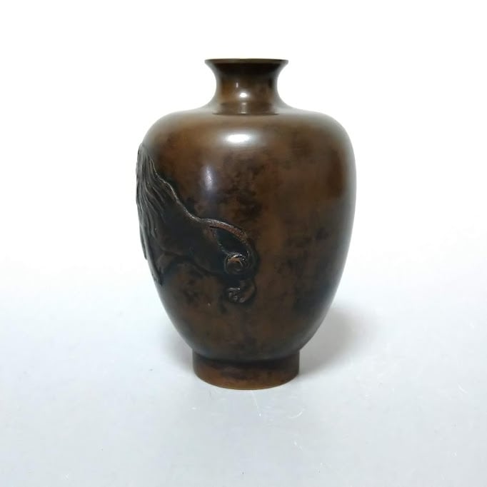 ライオン 銅花器 金工 日本のアールデコ 無銘 ノーサイン 花瓶