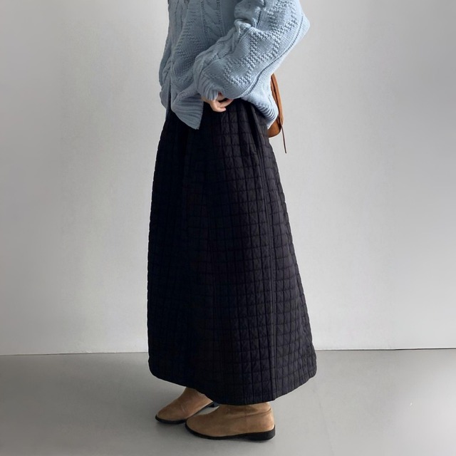 チェックキルティングAラインマキシスカート　A01950