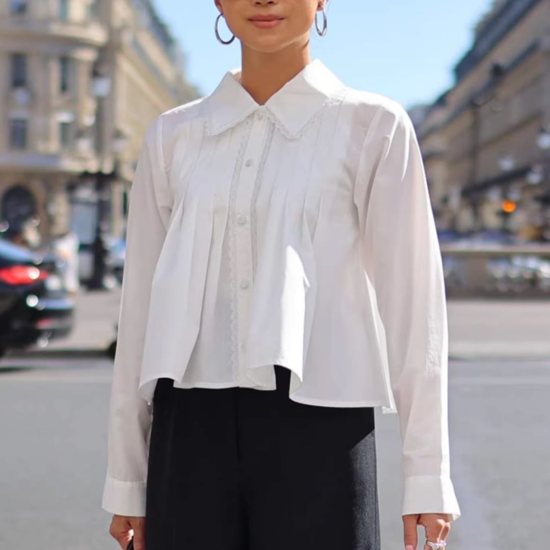 Scalloped lace pintuck blouse G990