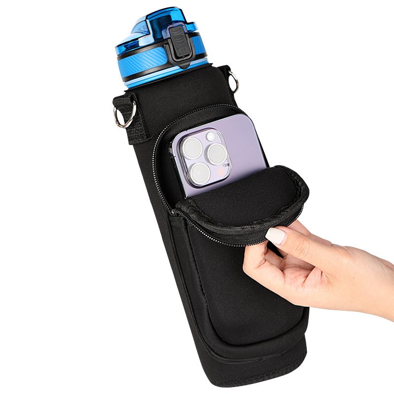 F-391 汎用 750ml 1L ポケット付き 水筒カバー ボトルカバー 肩掛け