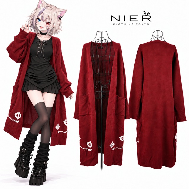《先着39点限定秋服先取り半額SALE》FACE DESIGN RED LONG KNIT OUTER