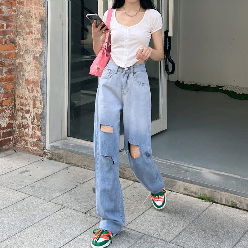 ハイウェストウェストスリムジーンズ レディースサマー薄手カジュアルパンツ 夏物 ドラファッションホール61217586259