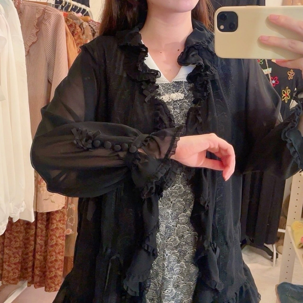 black ribbon frill lace blouse