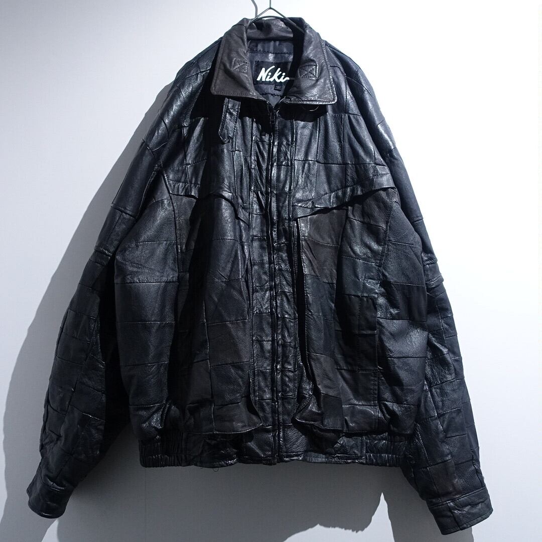 Black Patchwork Design Leather Blouson