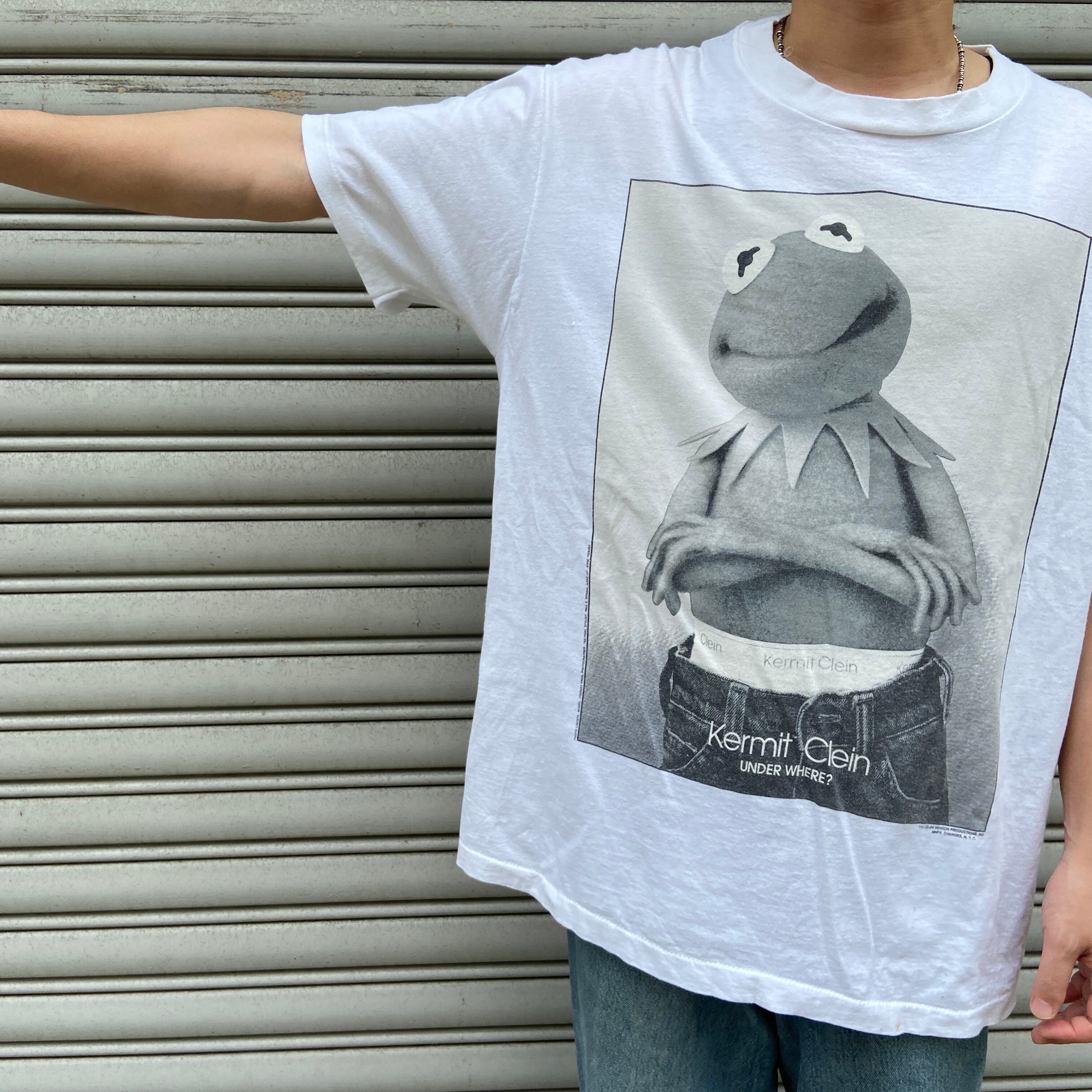 90s USA製   カーミット パロディ　tシャツ 希少 90s USA製 カーミット キャラクターTシャツ パロディ 白 XL