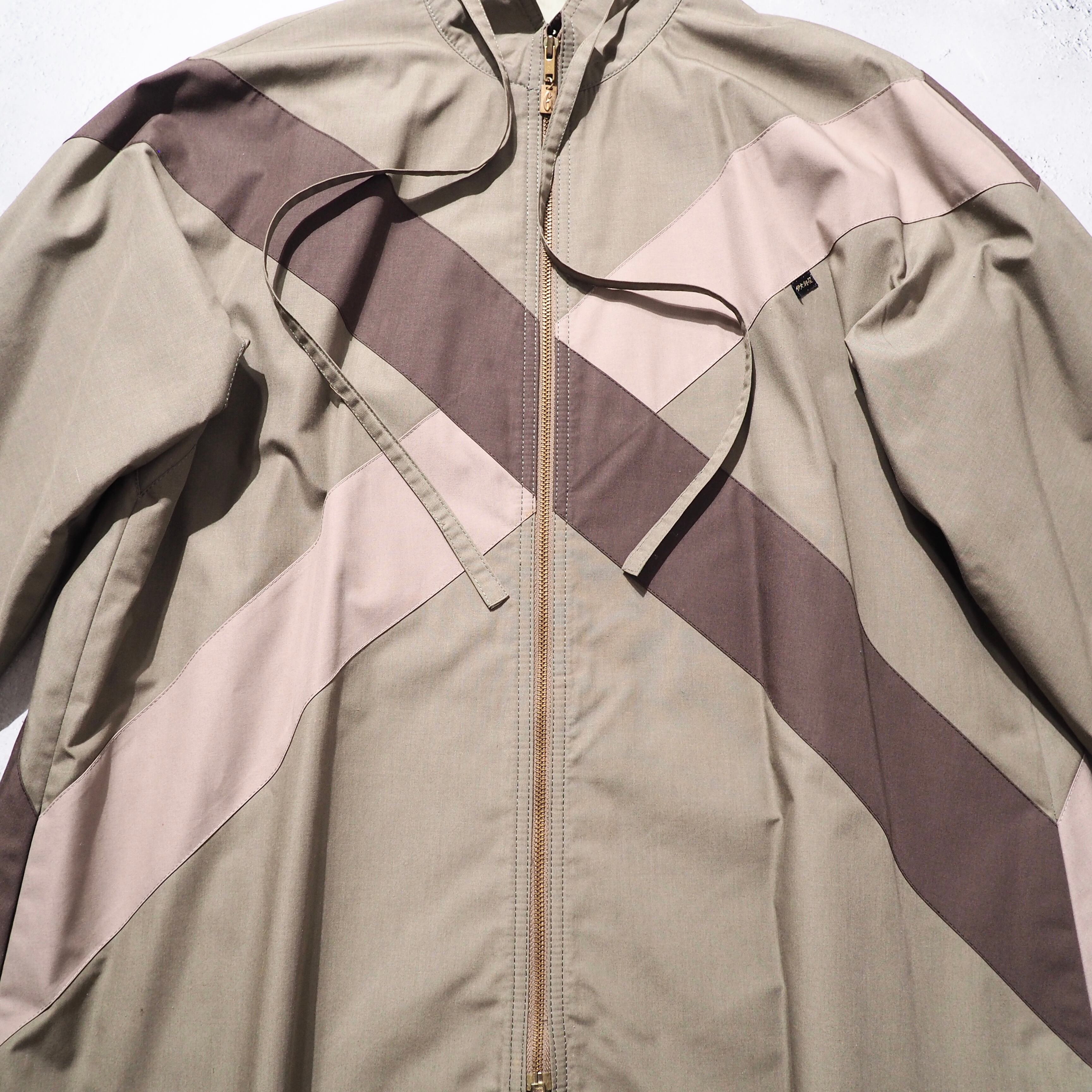 1980s " Unknown " Cross panel × Draw cord Design vintage Stand collar coat