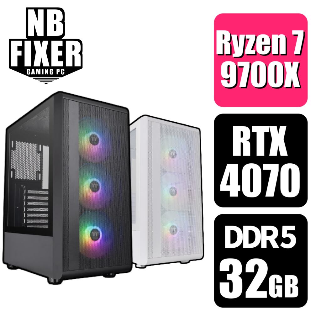 【ゲーミングPC】 Ryzen 7 9700X / RTX4070 / メモリDDR5 32GB / SSD 1TB / S200