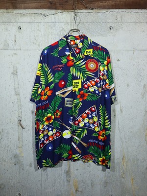"90's" Flower & billiards pattern design aloha shirt