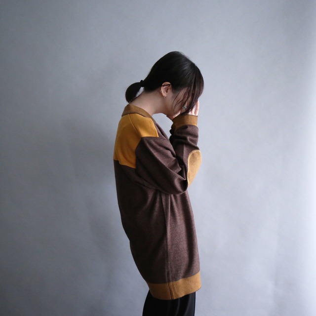 bi-color good autumn coloring elbow patch loose pullover