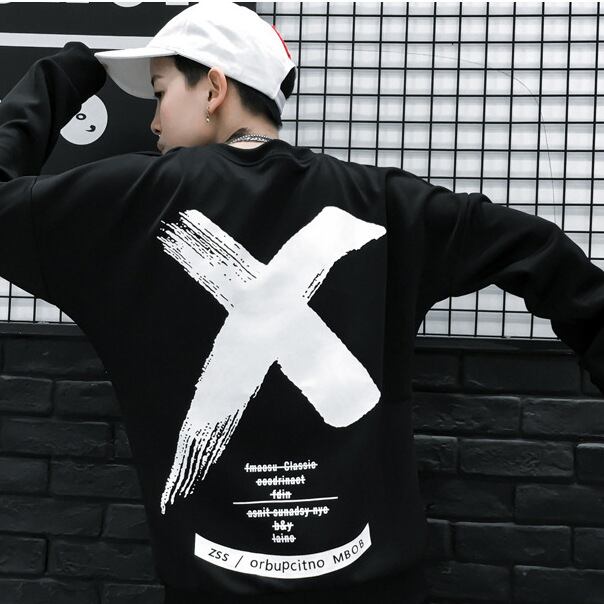 ストリート ヒップホップトレーナー Ｘ ばってん バッテン 黒 ブラック