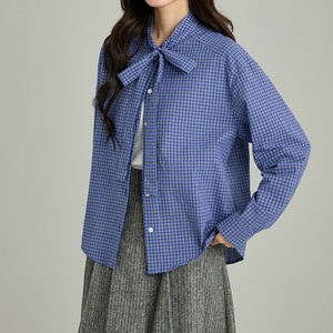 ボウタイチェックブラウス　a0397