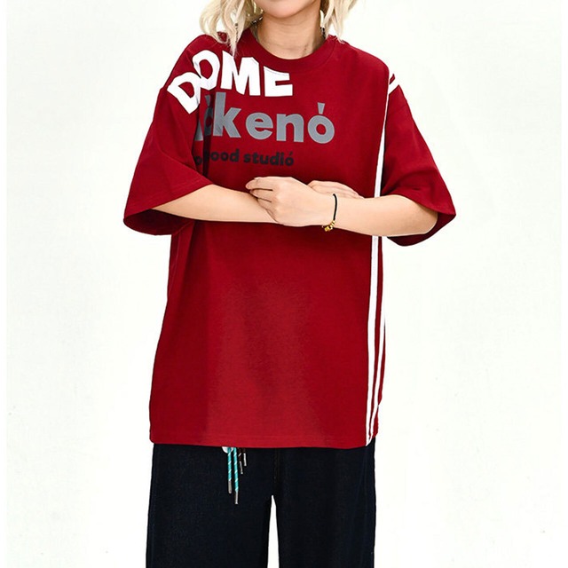 ボリュームシルエットラインデザインロゴTシャツ 2col   R02191