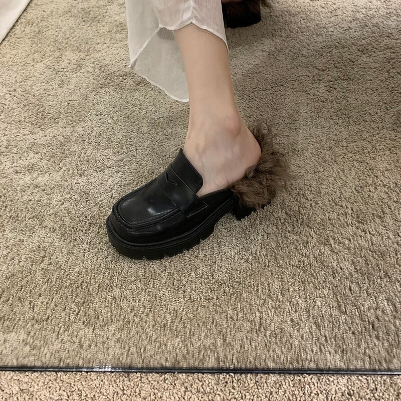 スタイルレザーウィンターシングルカジュアル 靴 シューズ ローファー 冬物 スクウェア フェイクシューズ34352611461