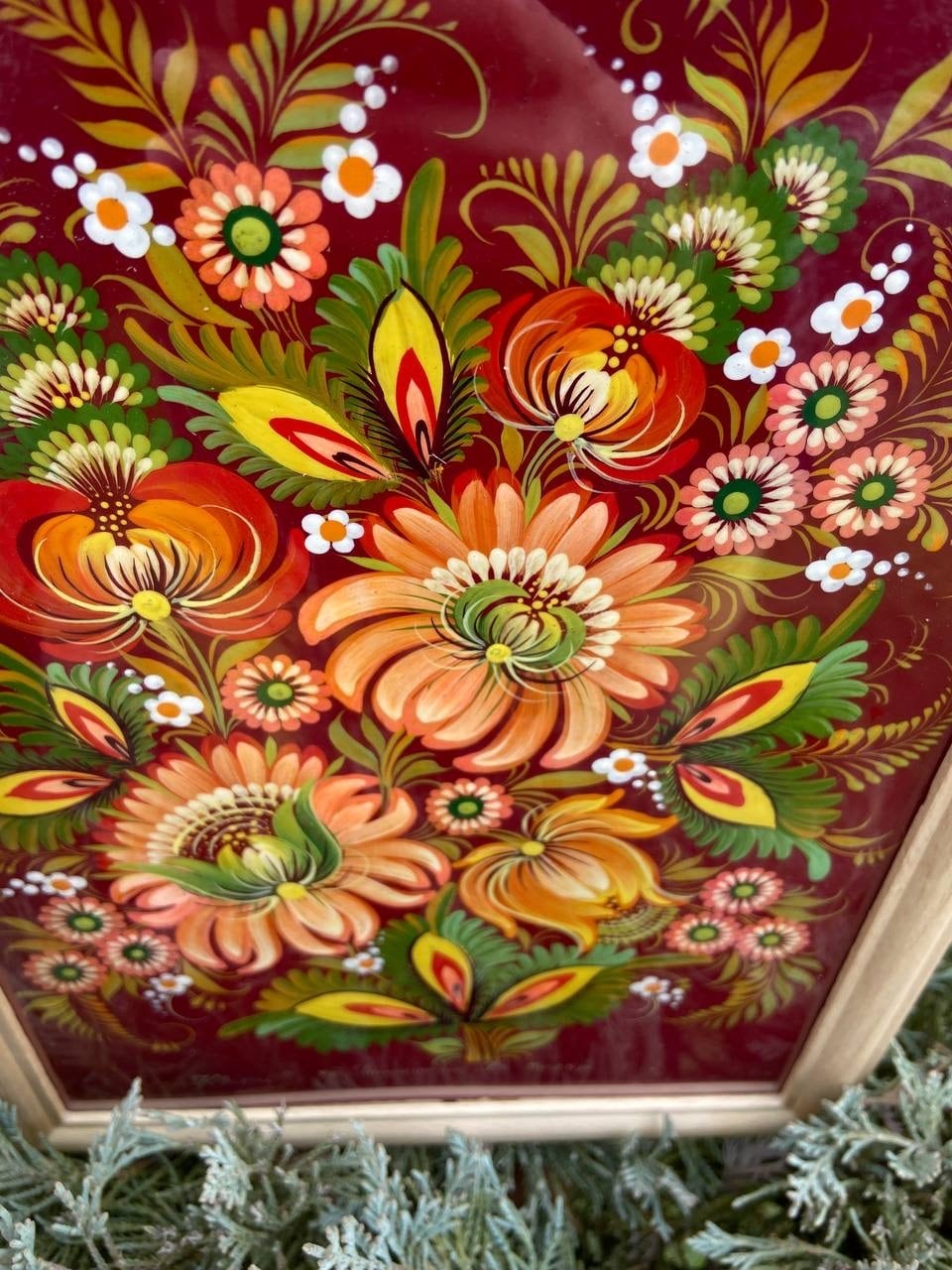 花】ペトリキフカ塗り 壁掛け手描きアートパネル（ティモシェンコ作