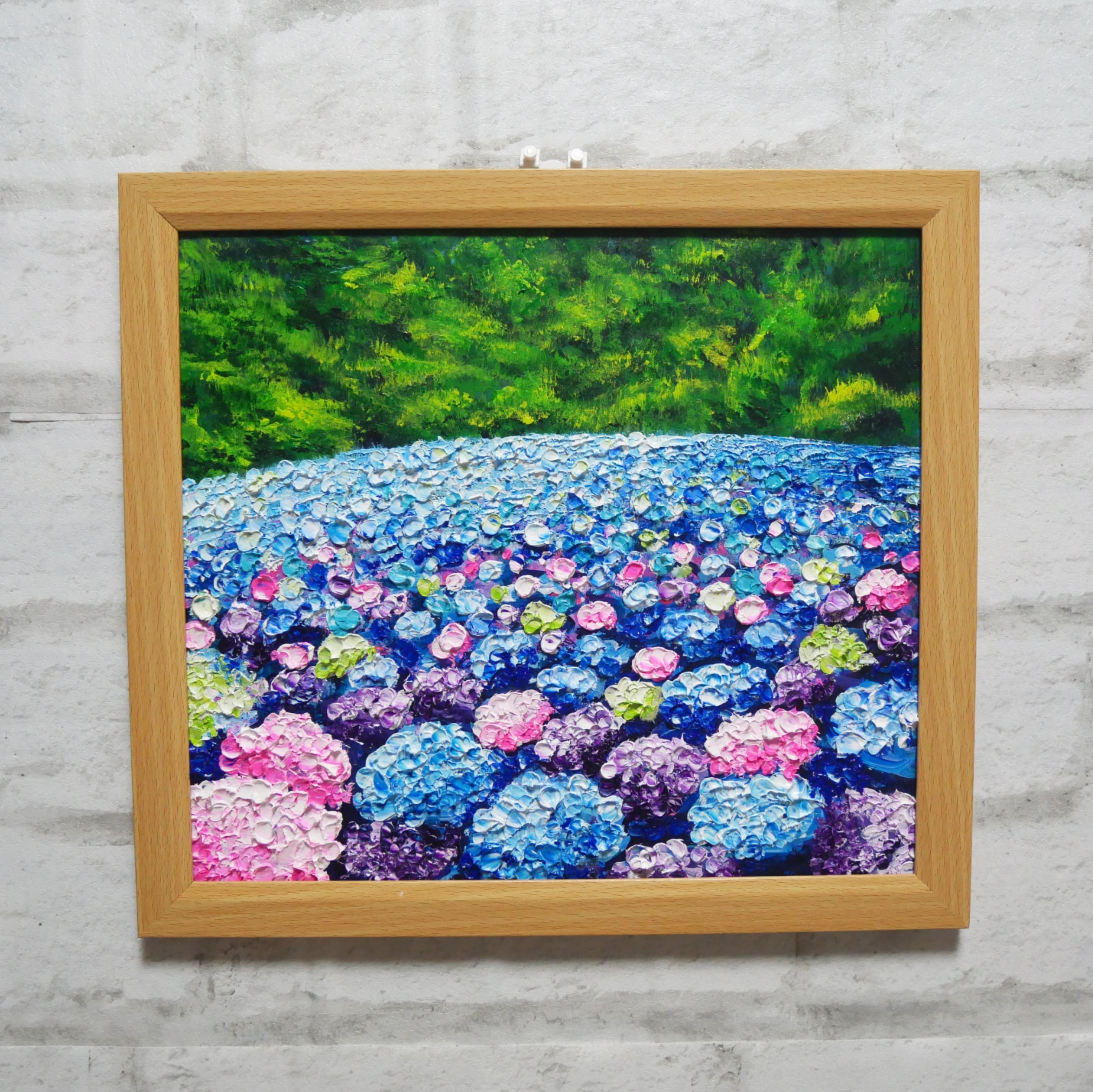 油絵 原画】雨雫が奏でる色彩のワルツ｜紫陽花 あじさい アジサイ 梅雨