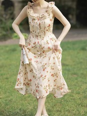 【0018】Ruffled Flower Pattern Short Sleeve Dress