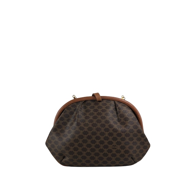 CELINE セリーヌ マカダム ショルダーバッグ ブラウン がま口 PVC チェーンショルダー vintage ヴィンテージ オールド tfpb4s
