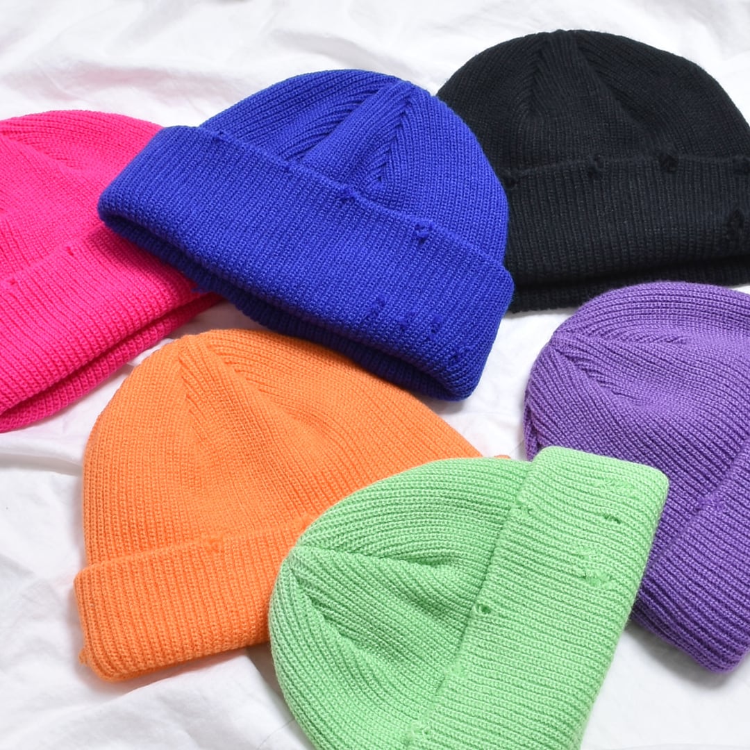 【全6色展開】カラフルダメージニット帽