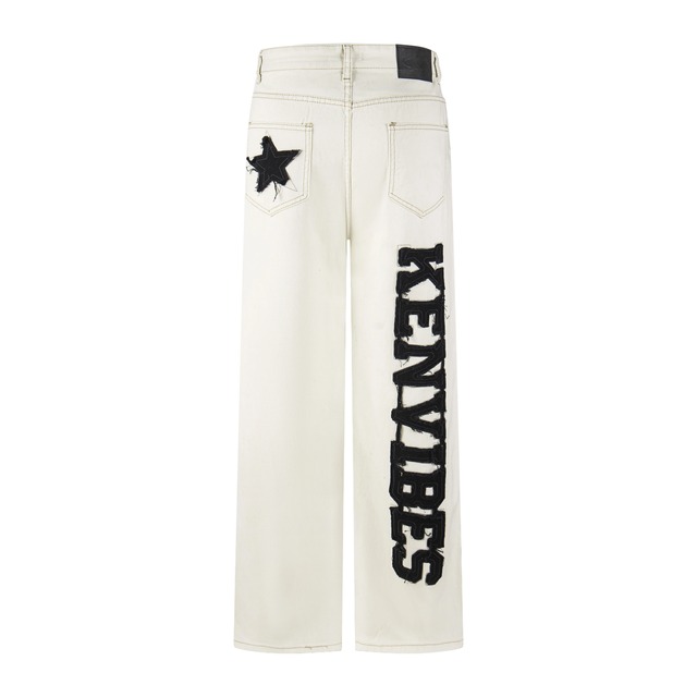 ビッグロゴスターパッチワイドシルエットデニムパンツ 2col R02588