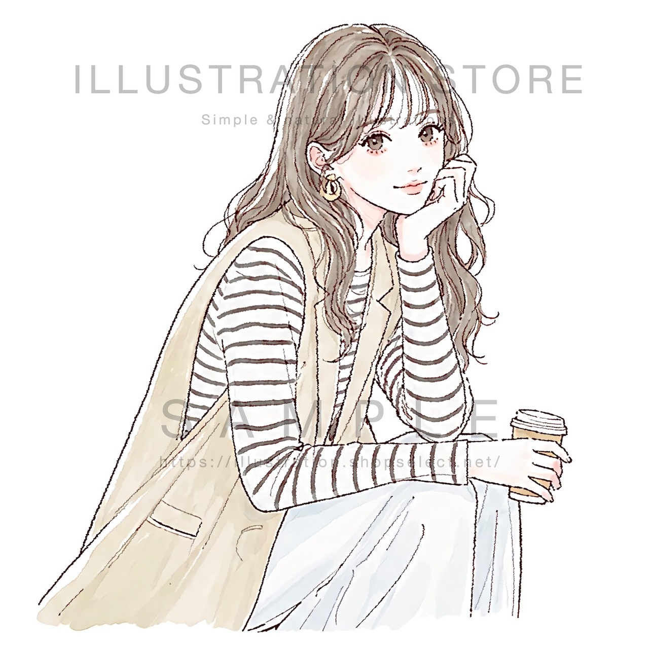 コーヒーを持つ女性のイラスト素材