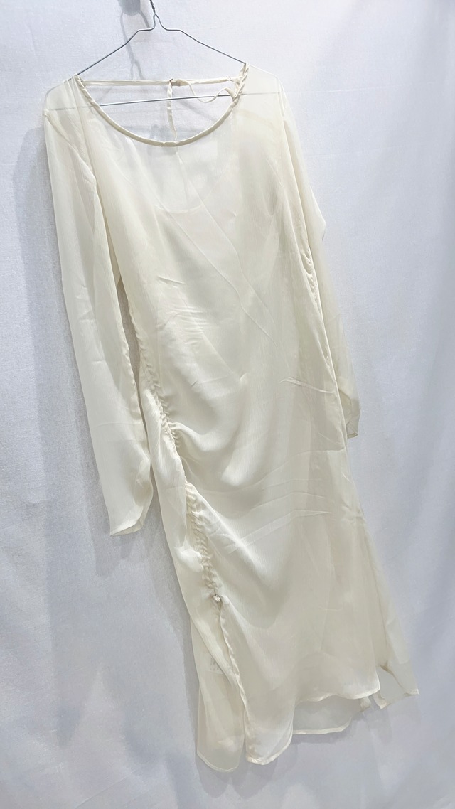 【Knuth Marf】asymmetry sheer long one piece / cream