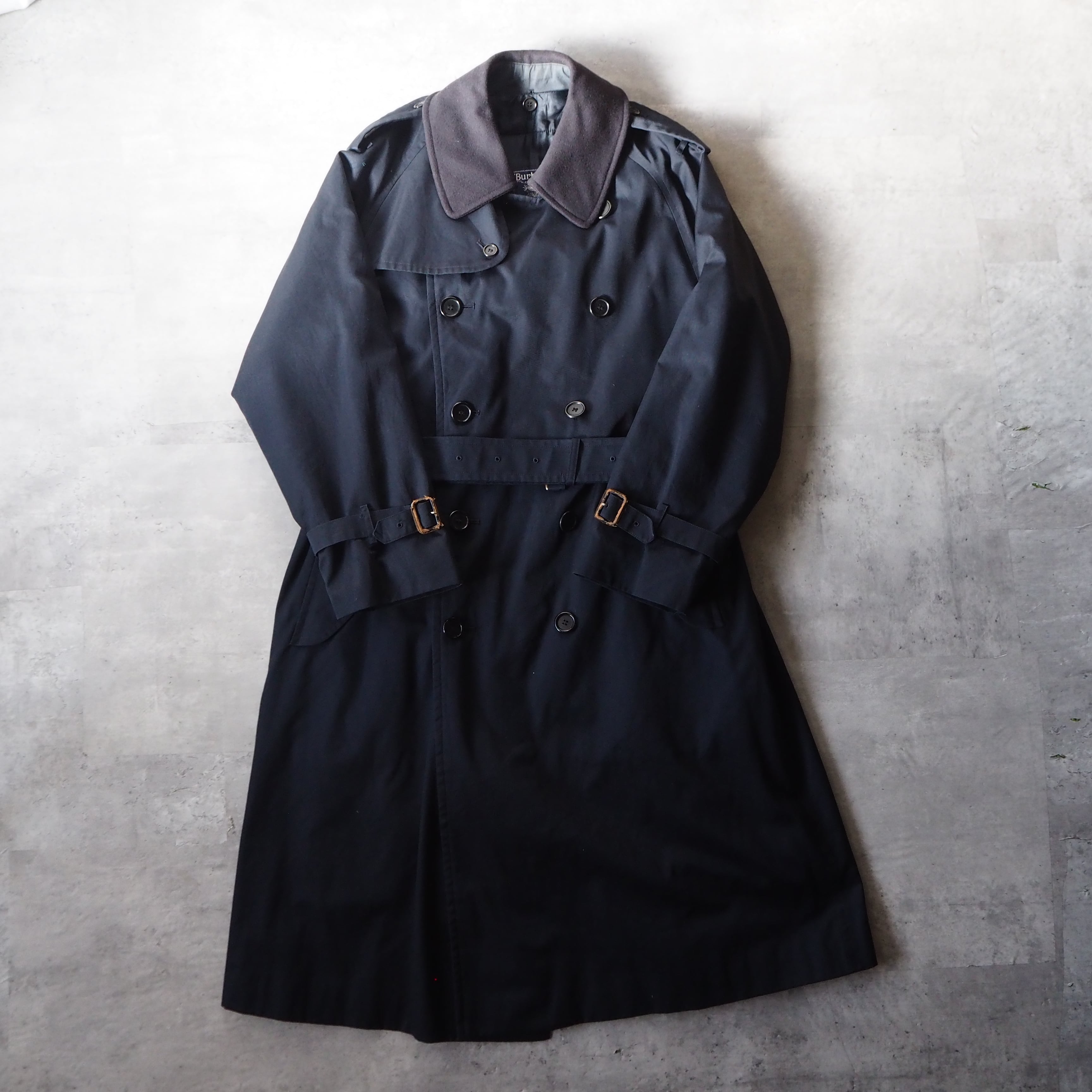 80s “Burberrys” 一枚袖 trench coat with liner navy color made in