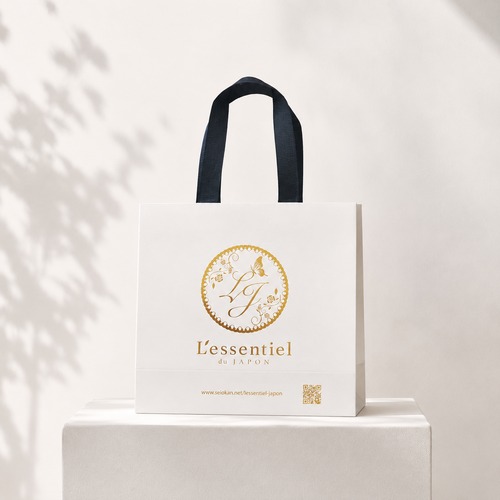【L’essentiel du JAPON】手提げ袋 Mサイズ｜ギフトバッグ 紙袋 ショッパー 200×80×200mm ホワイト 白 ゴールドロゴ 定番サイズ プレゼント ラッピング 贈り物 手土産