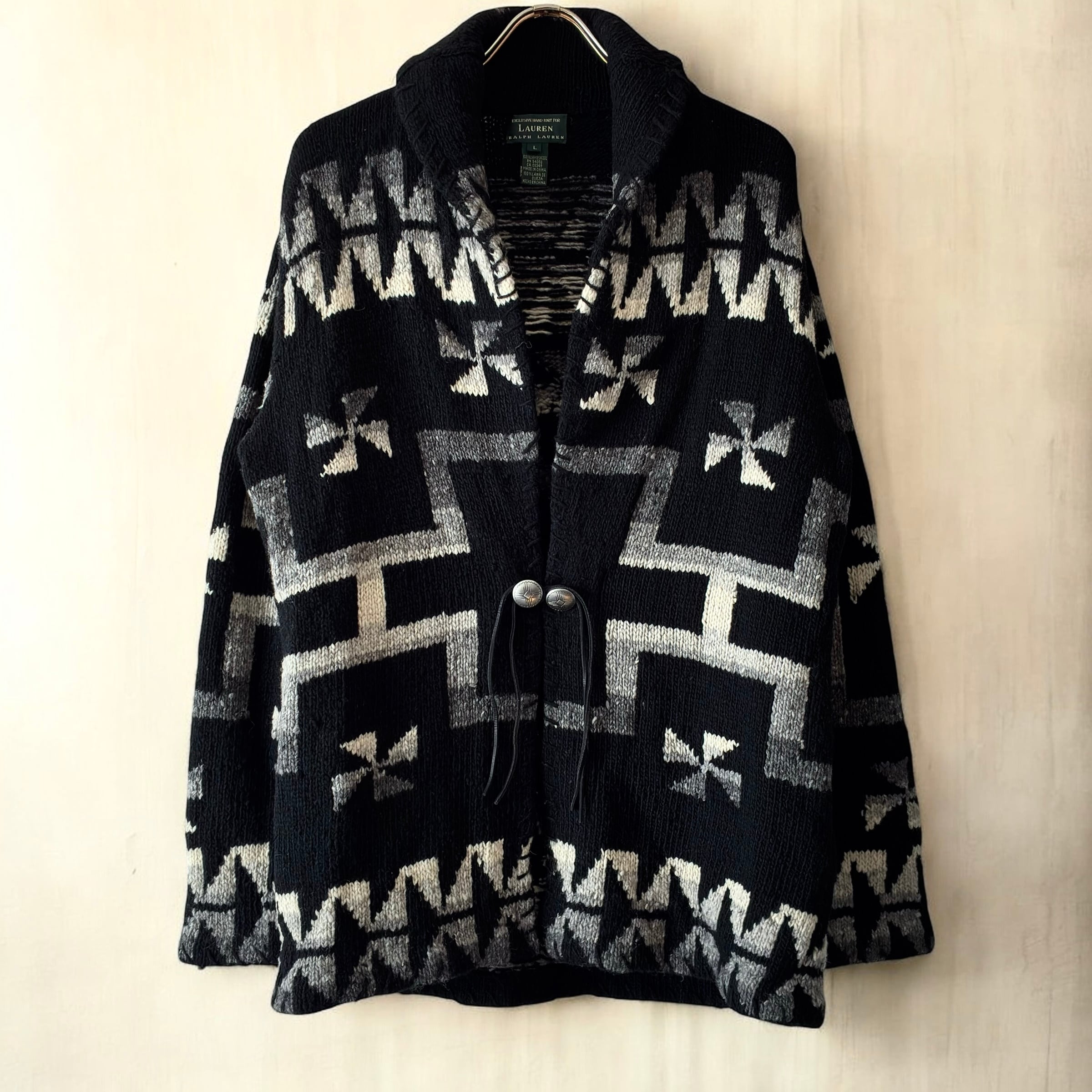 Lauren ネイティヴ　ニット　ガウン　カーディガン 90's Ralph Lauren“ネイティブ柄ガウン“ニット カーディガン ラルフ