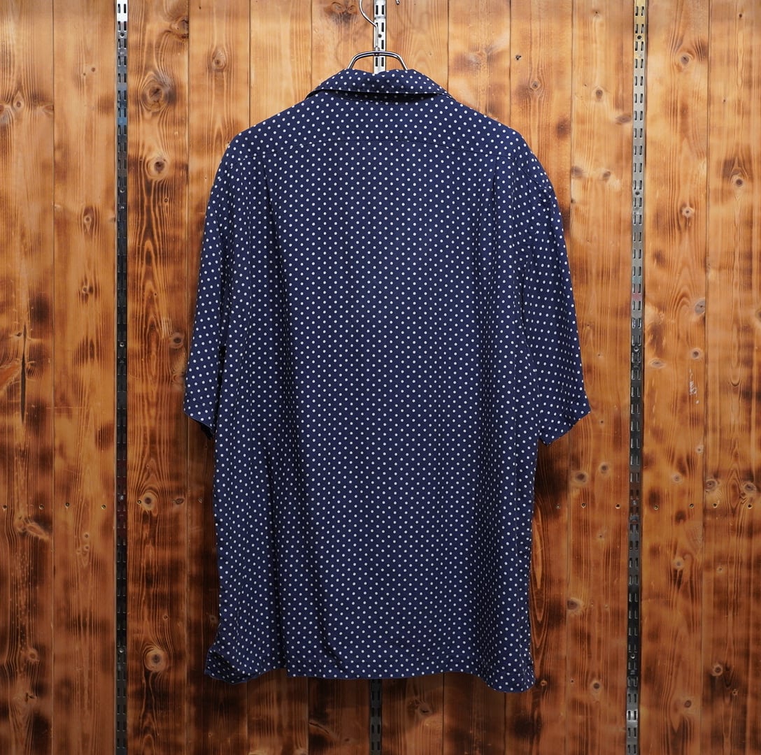 90s ralphlauren ドット 水玉 開襟シャツ L/ネイビー オープンカラー
