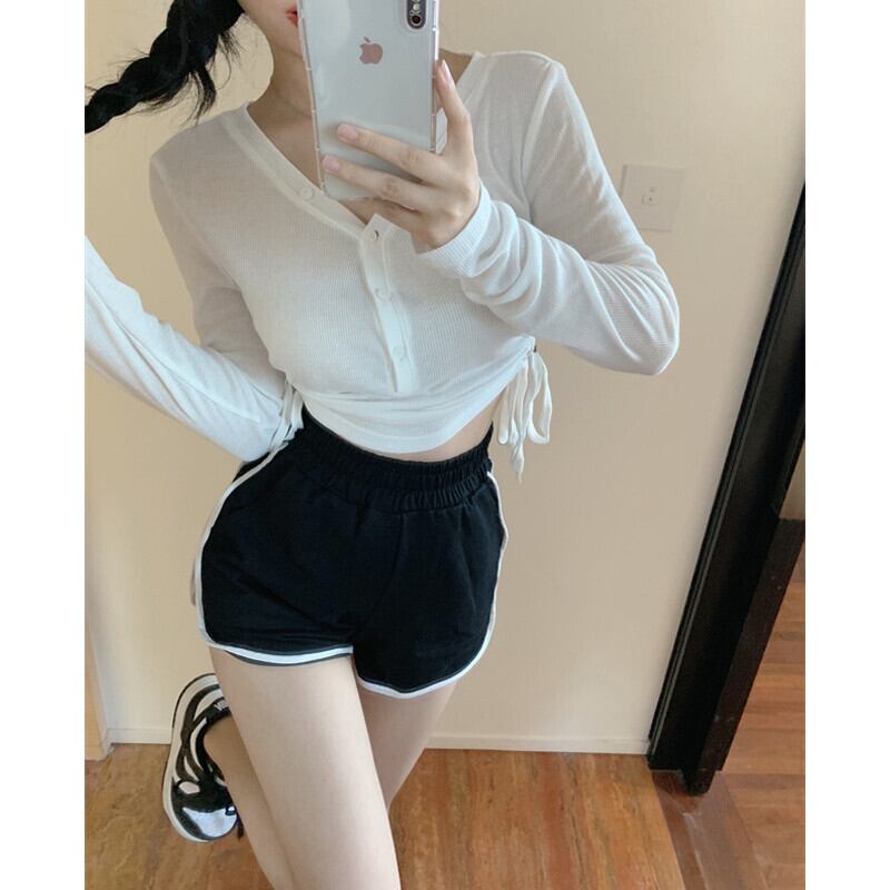 VネックギャザーTシャツ シャツ オータムクロップドショート ロング 秋物 ガールズファッション33199515803