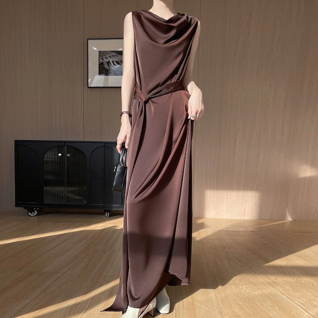 ドレープネックノースリーブマキシワンピース (3Colors)　BM1438