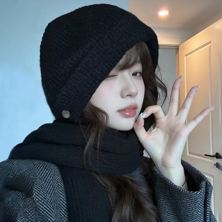 ロリィタ系 ふんわりニット バラクラバ マフラー 一体型 フード付き 防寒小物