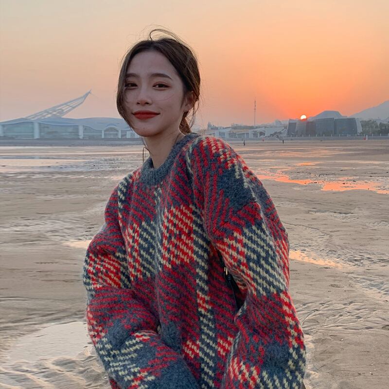 スタンダードスタイルラウンドネックセーター レディーススプリングオータムルーズトップス レトロ 春物 秋物 Oネック 試着室82044125661