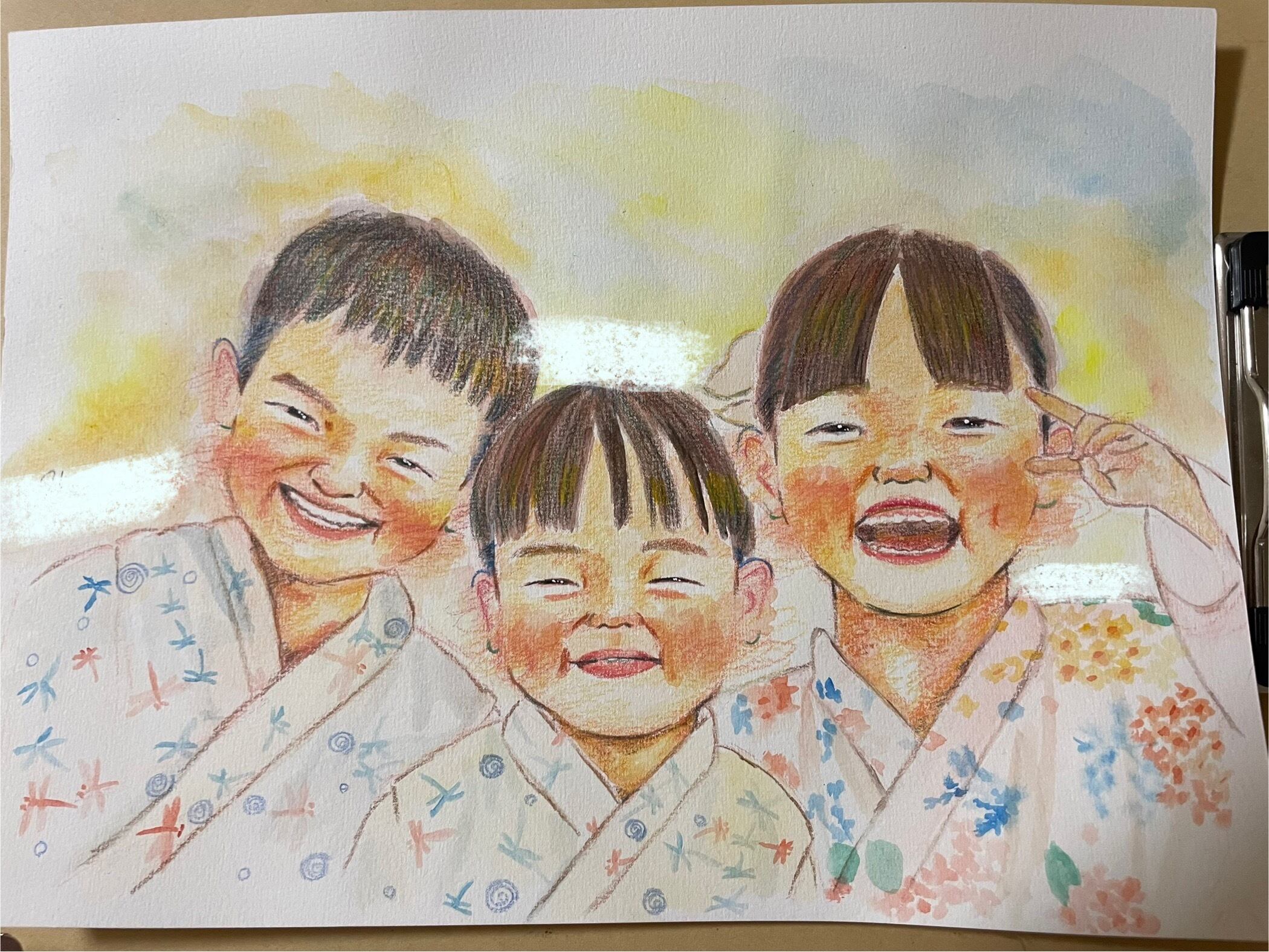 3名さま　A3サイズ【似顔絵オーダー】ホワイトフレーム 似顔絵3名さま | Pay ID
