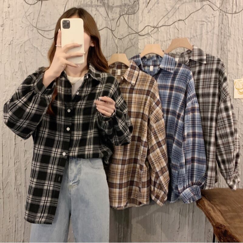 スタンダード格子柄シャツ オータムジャケット スプリング ロング レトロ 春物 秋物 1号婦人14044358855