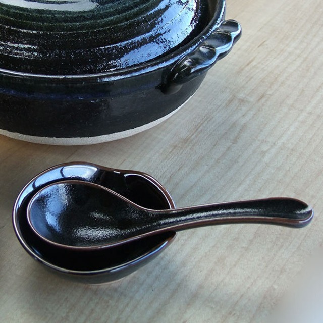 柚子天目 小 レンゲ 受け台付 萬古焼