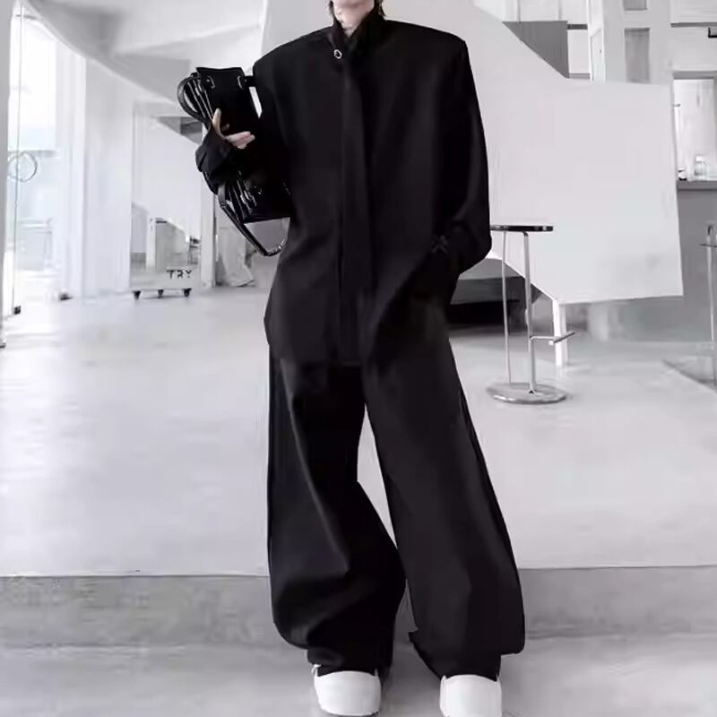 スタンドカラーシャツ ワイドレッグパンツ セットアップ 2color MSE0011