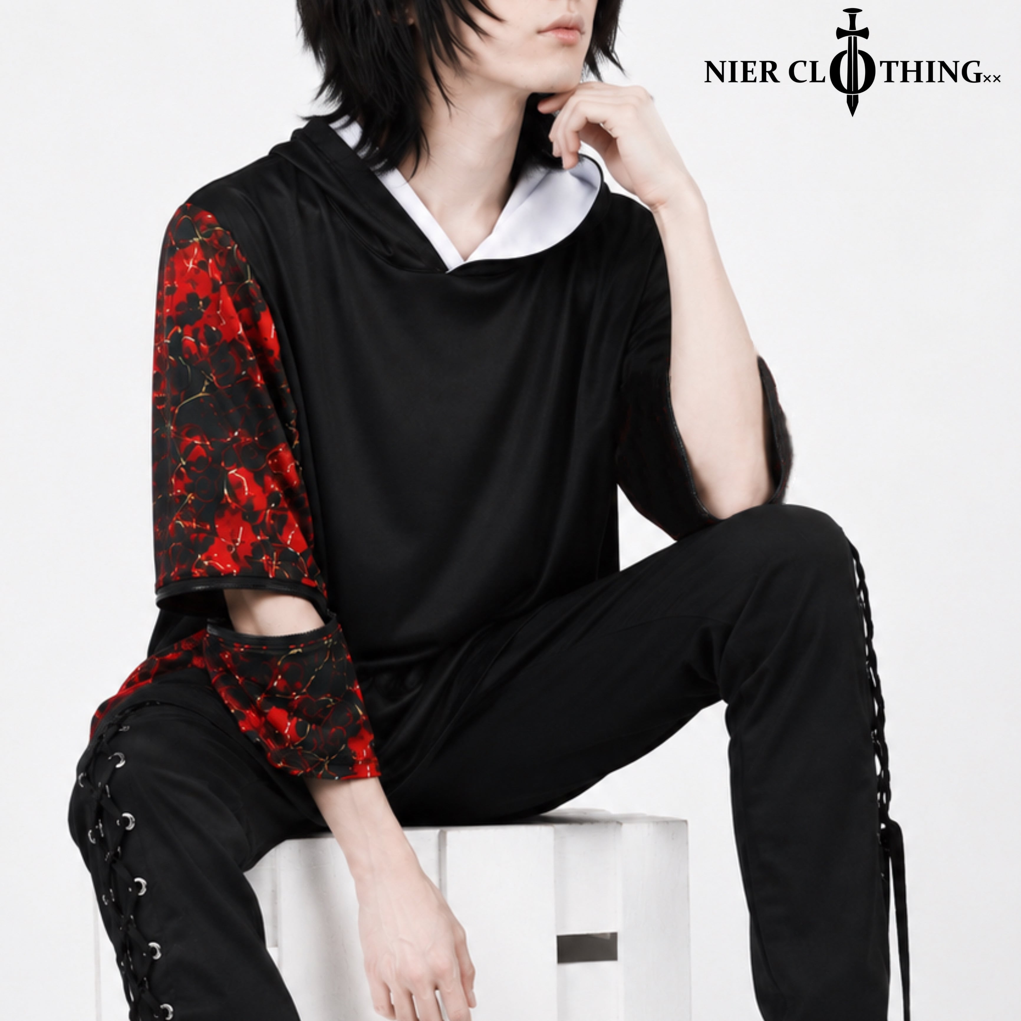 2WAY ZIP SLEEVE OVER SIZE PULLOVER【CHERRY PATTERN】 | NIER CLOTHING