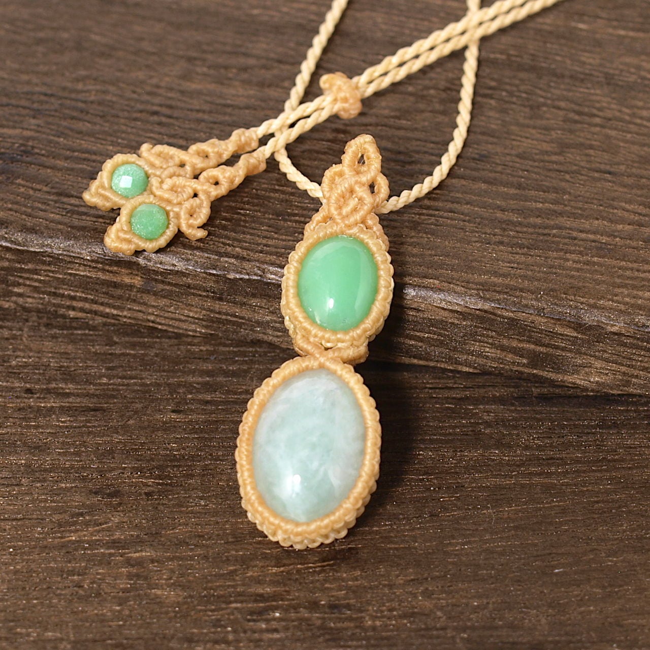 クリソプレーズ シトリン マクラメペンダント ネックレス クンツァイト