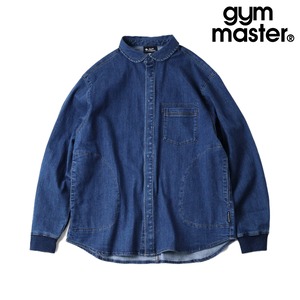 gym master ジムマスター ストレッチデニム＆ツイル シャツジャケット メンズ スナップボタン 長袖 ジャケット カツラギ デニム ストレッチ オーバーサイズ ワーク アウトドア G833720 ダークブルー