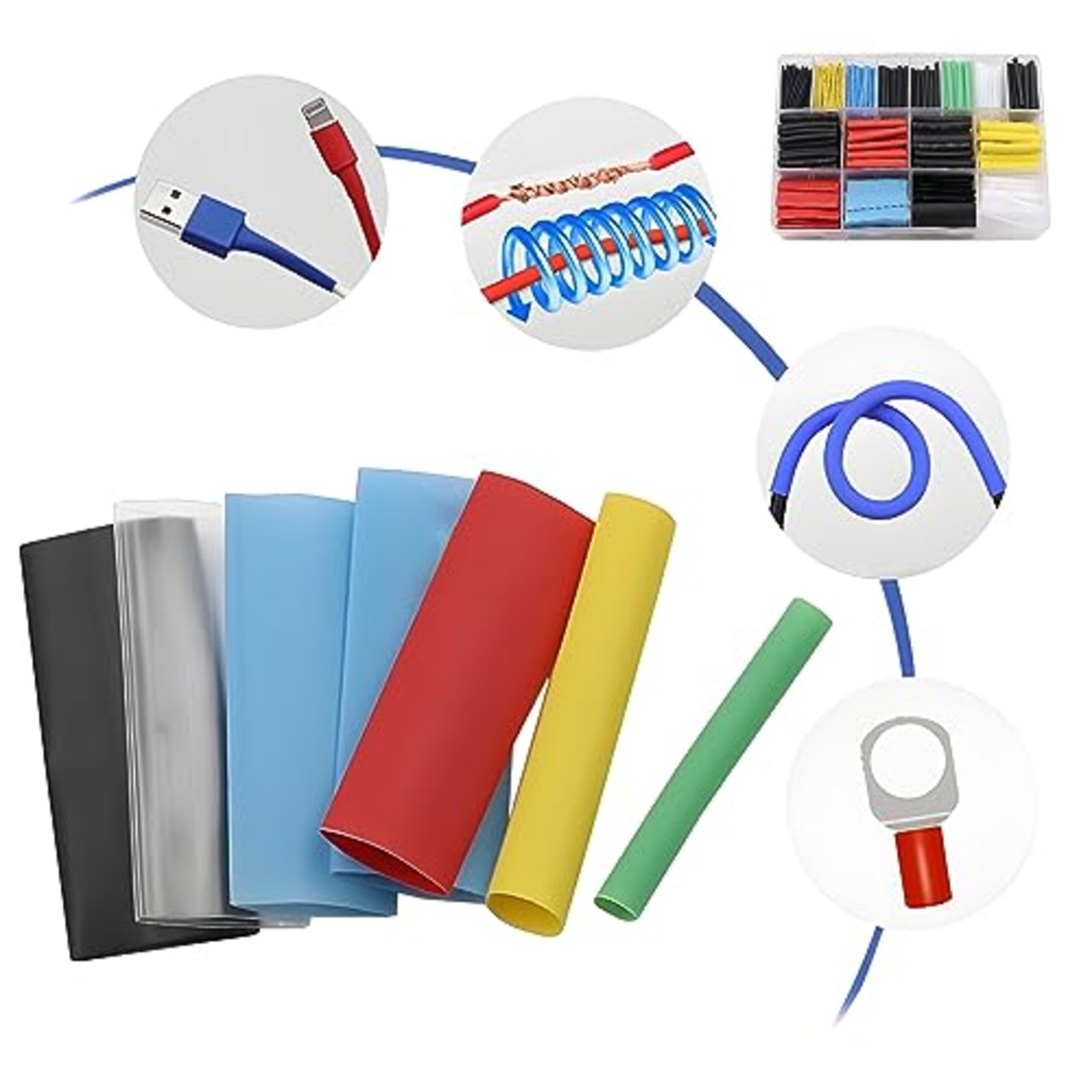 XIJIANG 熱収縮チューブ 絶縁チューブ 伸縮チューブ ヒシチューブ 580pcs Φ1mm〜10mm 16種類 防水 高難燃性 高絶縁性 収納ボックス付き 電子修理/断熱作業/電線接続部補強修理用