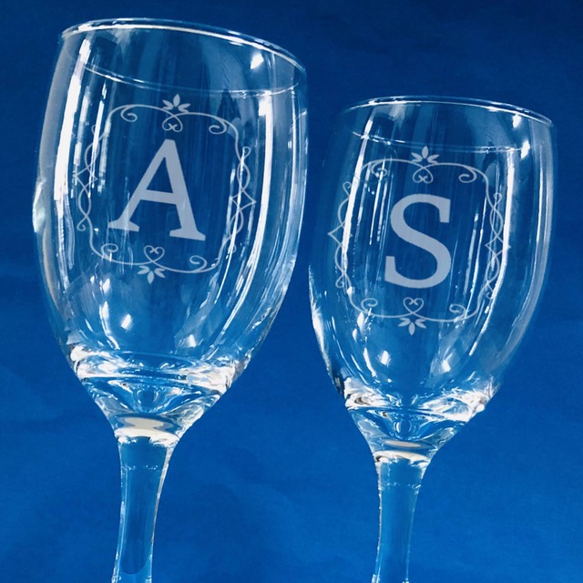 イニシャル彫刻】スタンダードワイングラス（ペア） | ガラスアート