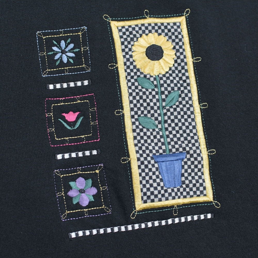 80～90s アメリカ製 top stitch フラワー刺繍 デザイン スウェット