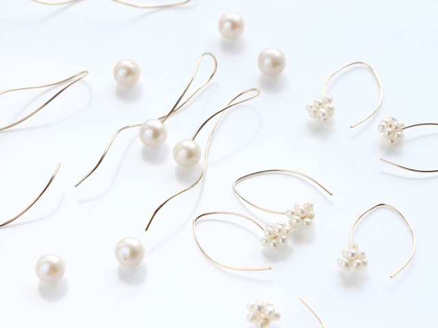 14kgf-[set item]minimalist marquise and nuance curve pearl pierced earrings