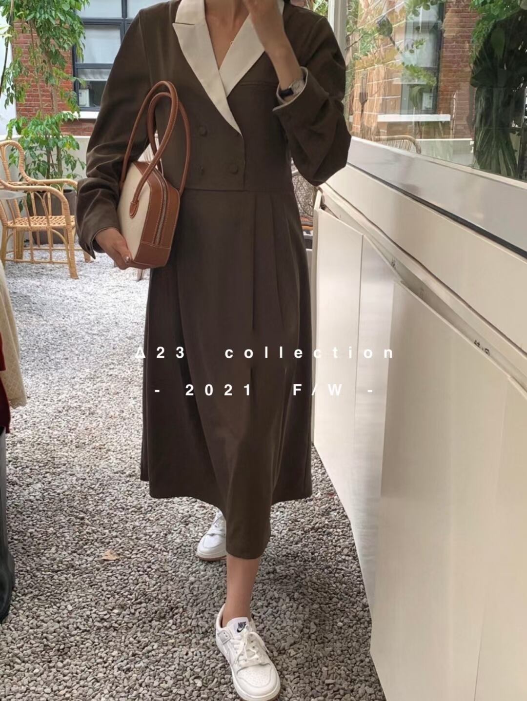 襟配色スーツワンピ　AJ33172-3188