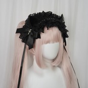 ♡【全2色】十字架ドロップ フリル猫耳スタッズヘッドドレス white ♡